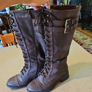 Dream Pairs Brown Lace-Up Boots with Side Zipper